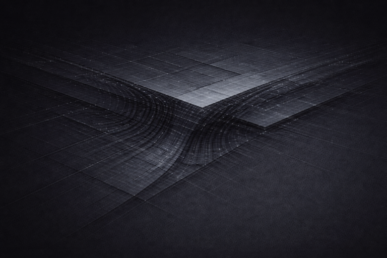 Geometric grid plane deforming under structural pressure with concentric stress lines suggesting a system being forced to adapt beyond its original design parameters